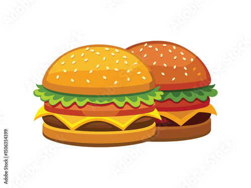 Two delicious cheeseburgers isolated on white background
