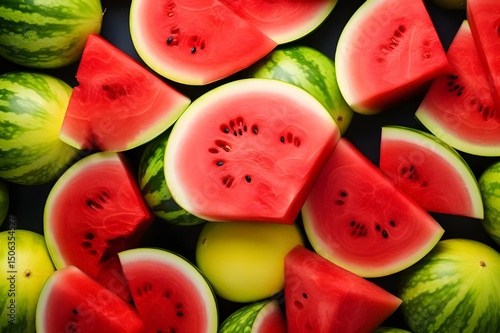 A collection of watermelon with seeds and seeds on it