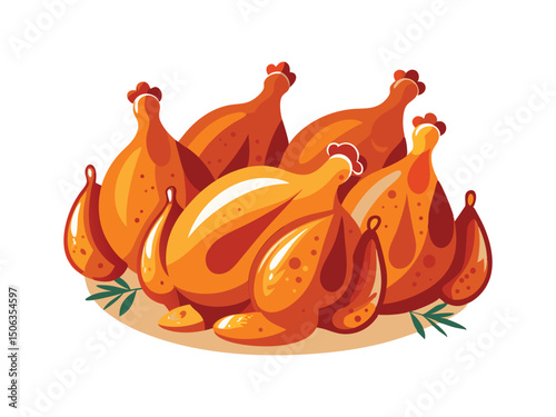 Roasted chickens illustration isolated on white background
