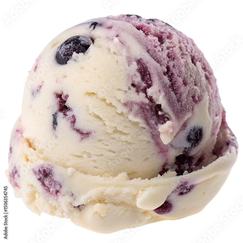 Blueberry Cheesecake Ice Cream Scoop Isolated on Transparent Background..