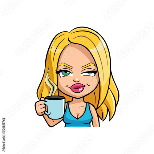 Winking Blonde Woman with Coffee