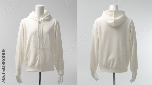 Wallpaper Mural Neutral hoodie on white mannequin, front and back views, showcasing minimalist design and clean aesthetic
 Torontodigital.ca