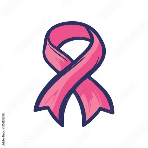 Simple pink ribbon illustration with dark blue outline on transparent background shows gentle support