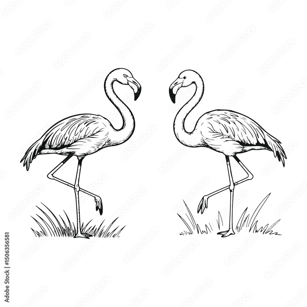 Obraz premium Flamingo Bird Vector Illustration on White Background