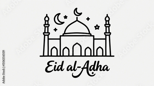 Wallpaper Mural Minimalist line art illustration of eid al-adha mosque with cres Torontodigital.ca