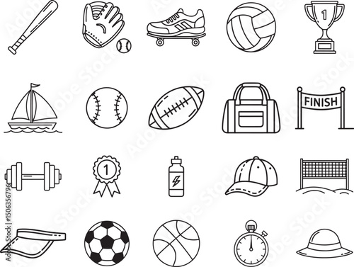 Set of Summer Sports Line Art Icons Active Lifestyle