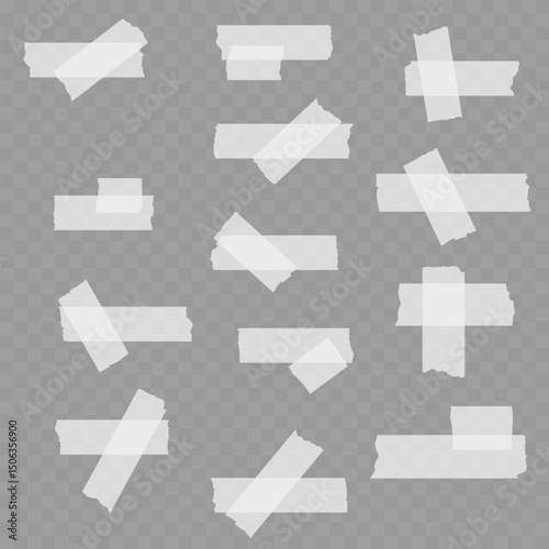 Realistic Single Beige Adhesive Tape Piece on Transparent Background. Vector