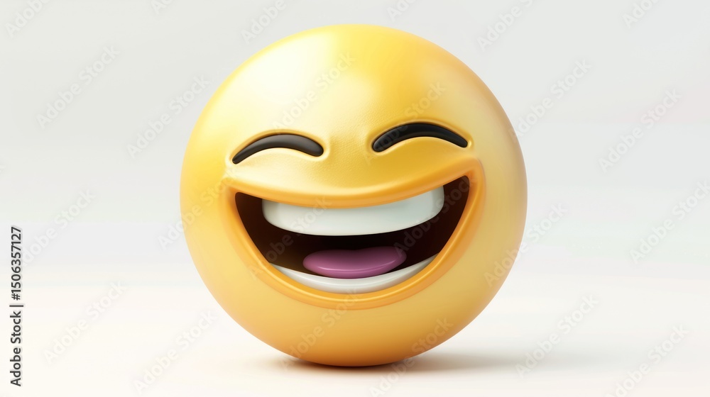 Fototapeta premium Happy Emoji Laughs, Studio Shot, White Background, Digital