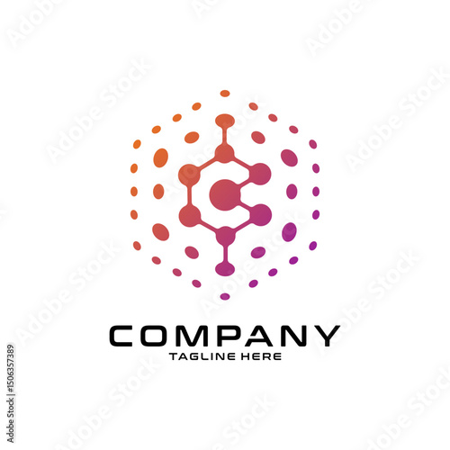 logotype letter C with dot and molecule concept logo template