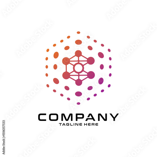 logotype letter C with dot and molecule concept logo template