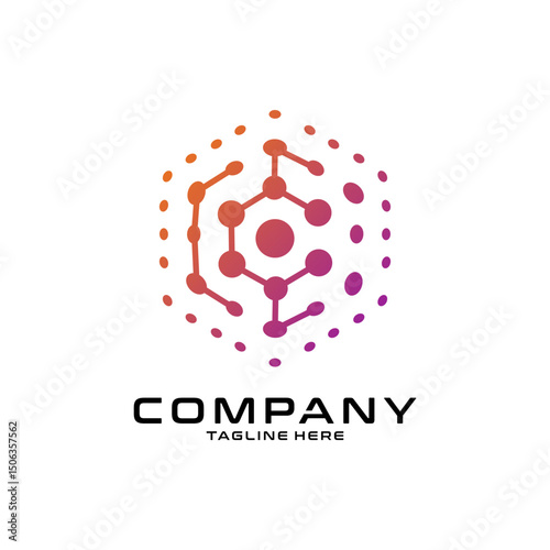 logotype letter C with dot and molecule concept logo template