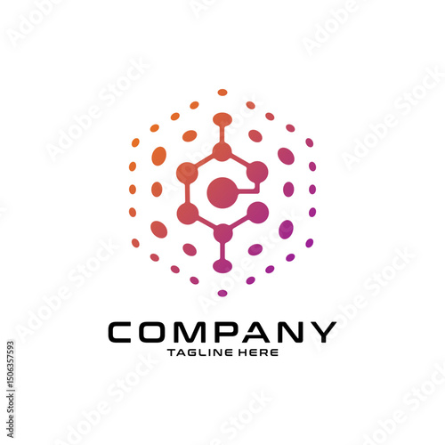 logotype letter E with dot and molecule concept logo template
