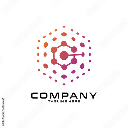 logotype letter G with dot and molecule concept logo template