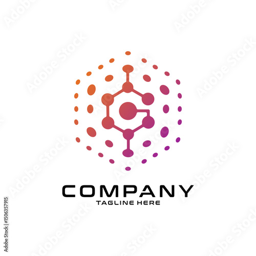 logotype letter G with dot and molecule concept logo template