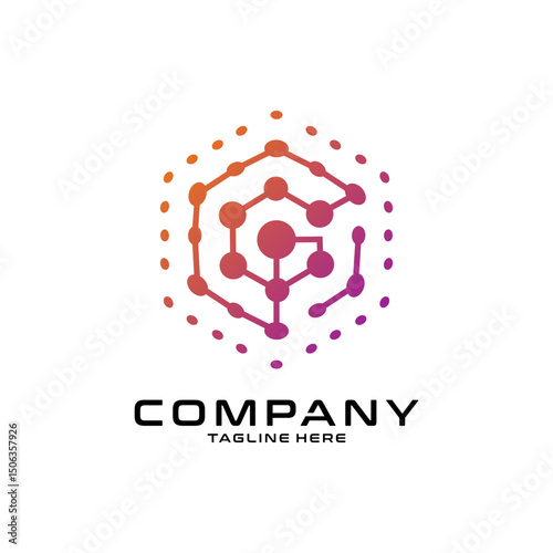 logotype letter G with dot and molecule concept logo template