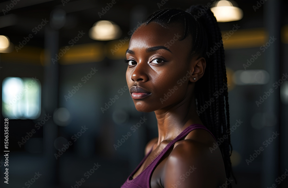 Obraz premium Athletic African woman standing in crossfit gym