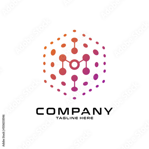 logotype letter M with dot and molecule concept logo template