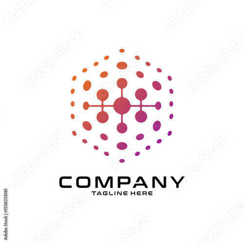 logotype letter H with dot and molecule concept logo template