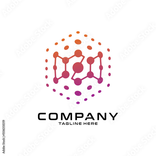 logotype letter N with dot and molecule concept logo template
