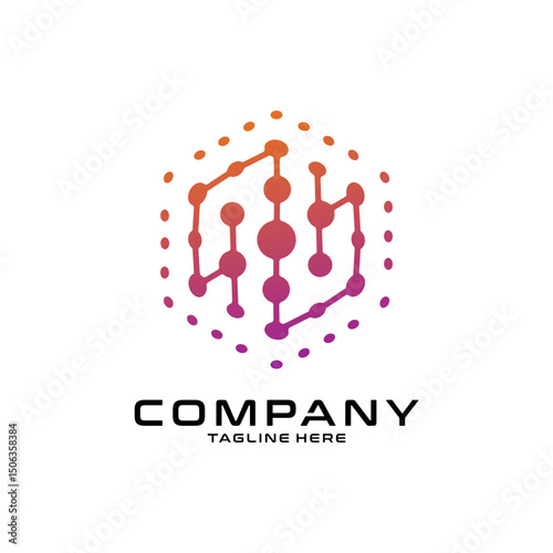logotype letter N with dot and molecule concept logo template