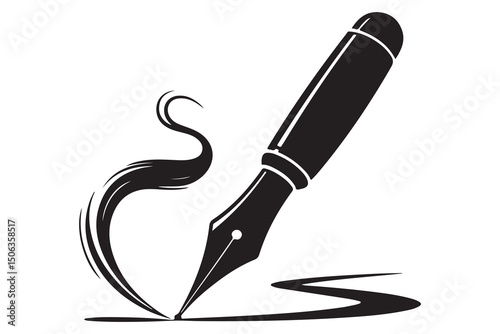 Black fountain pen vector minimalist silhouette icon illustration with transparent background
