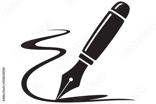 Black fountain pen vector minimalist silhouette icon illustration with transparent background
