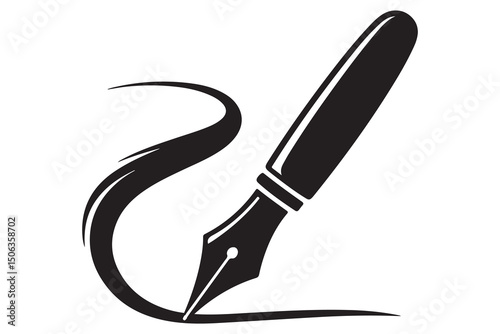 Black fountain pen vector minimalist silhouette icon illustration with transparent background
