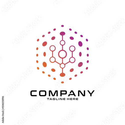 logotype letter W with dot and molecule concept logo template