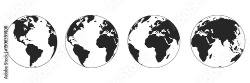 Earth globe and world map icon set vector

