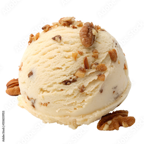 Butter Pecan Ice Cream Scoop Isolated on Transparent Background