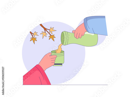 People serving tea. Tea illustration. Flat outline vector illustration concept