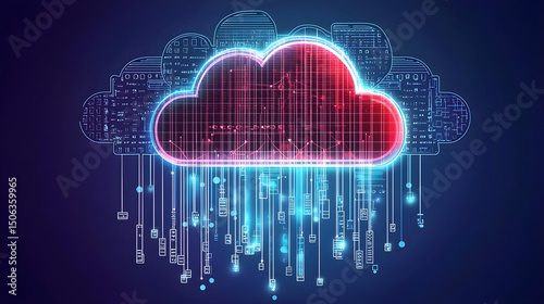 Digital Cloud Computing Concept with Data Streams and Network Elements
