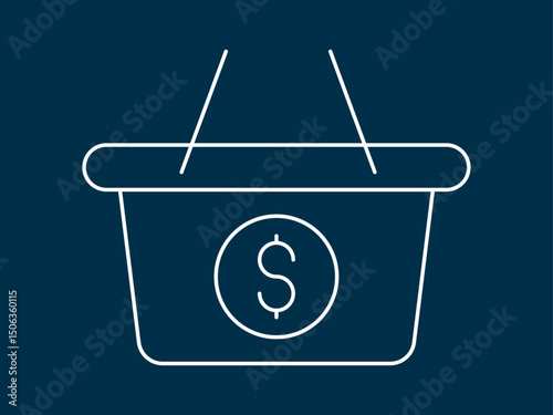 Shopping basket icon. Black Friday icon and symbol. White outline Icon. Simple outline icon.	