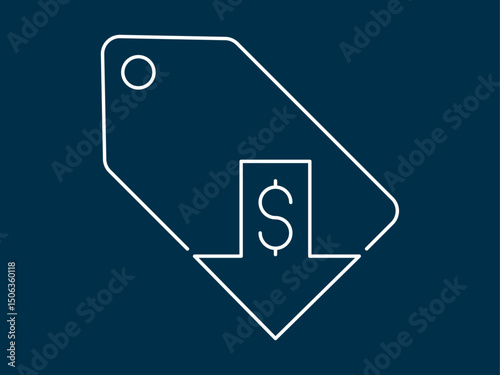 Price reduced icon. Black Friday icon and symbol. White outline Icon. Simple outline icon.	