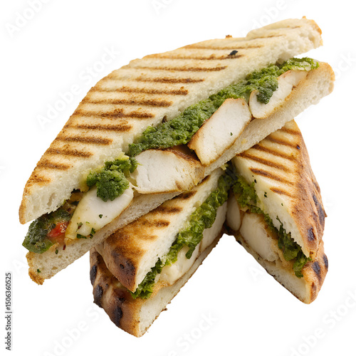 Chicken Pesto Panini Isolated on Transparent Background