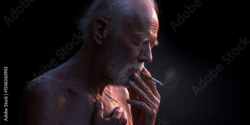 Elderly Man Experiencing Breathlessness Due to Smoking Risks