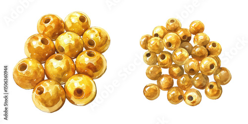 gold beads watercolor vector illustration