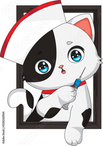 Nurse Cat Inside The Frame Vector