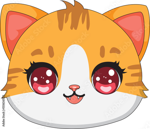 Ginger Cat Face Kitten Head Vector