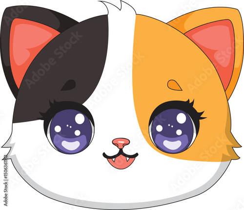 Kawaii Cat Face Character Cartoon Vector