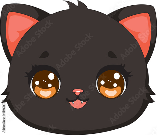 Black Cat Face Cute Kitten Head Vector