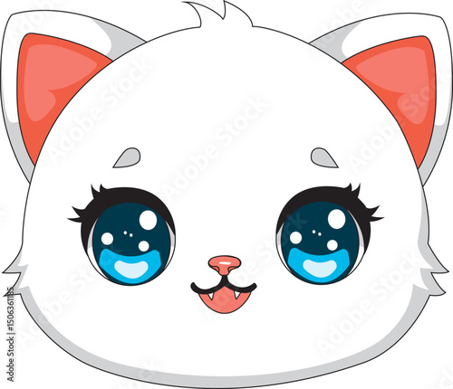 Happy White Cat Face Kitten Vector