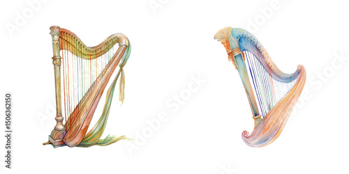 harp watercolor vector illustration