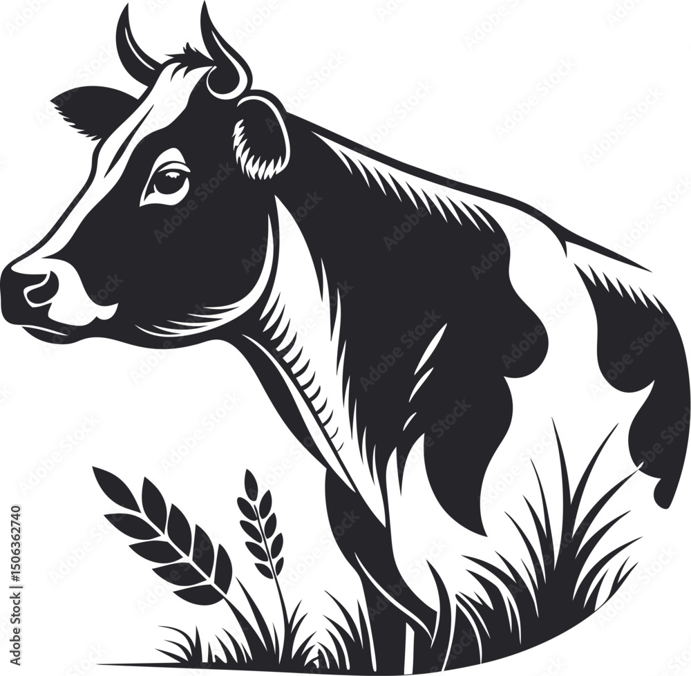 Fototapeta premium Farm Bull Head Close up Vector