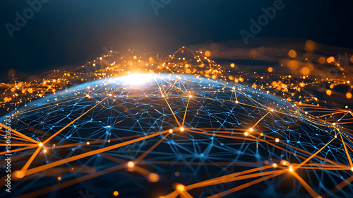 Futuristic Digital Network Connecting Points Across Global Landscape