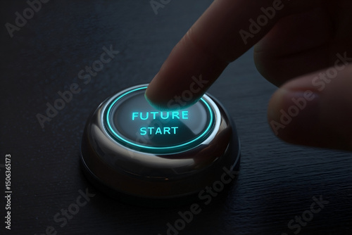 Activating tomorrow a finger poised to launch the future with a futuristic button