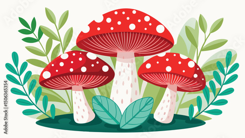 fly agaric mushrooms with grass set