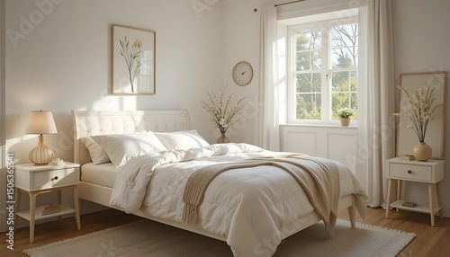 bedroom with creamy color theme 