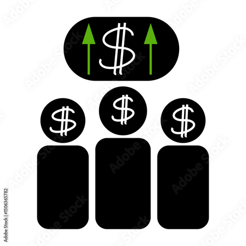 Financial growth icon. Dollar sign arrows. Green vector accents. Black success symbol.