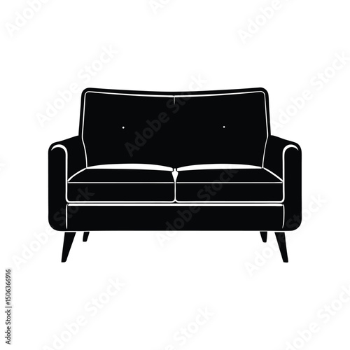modern velvet 2 seater sofa black silhouette